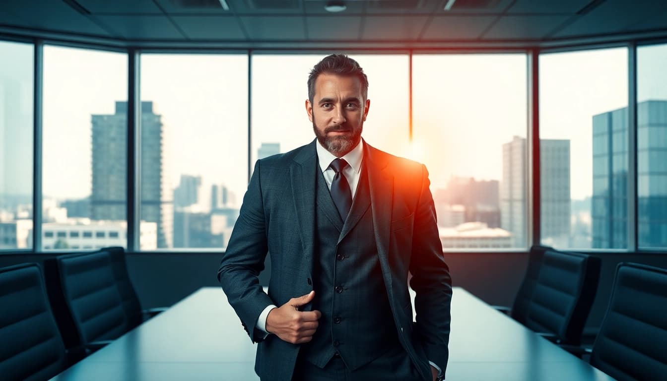Headhunter Geschäftsführer in einem modernen Büro bei der Kandidatensuche.
