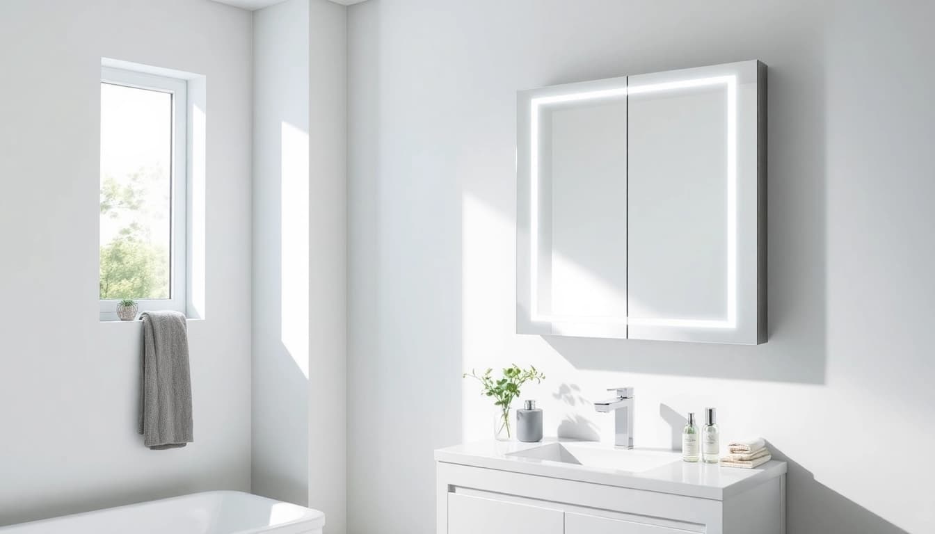 Eleganter Spiegelschrank mit LED-Beleuchtung, der modernes Design und Funktionalität vereint.