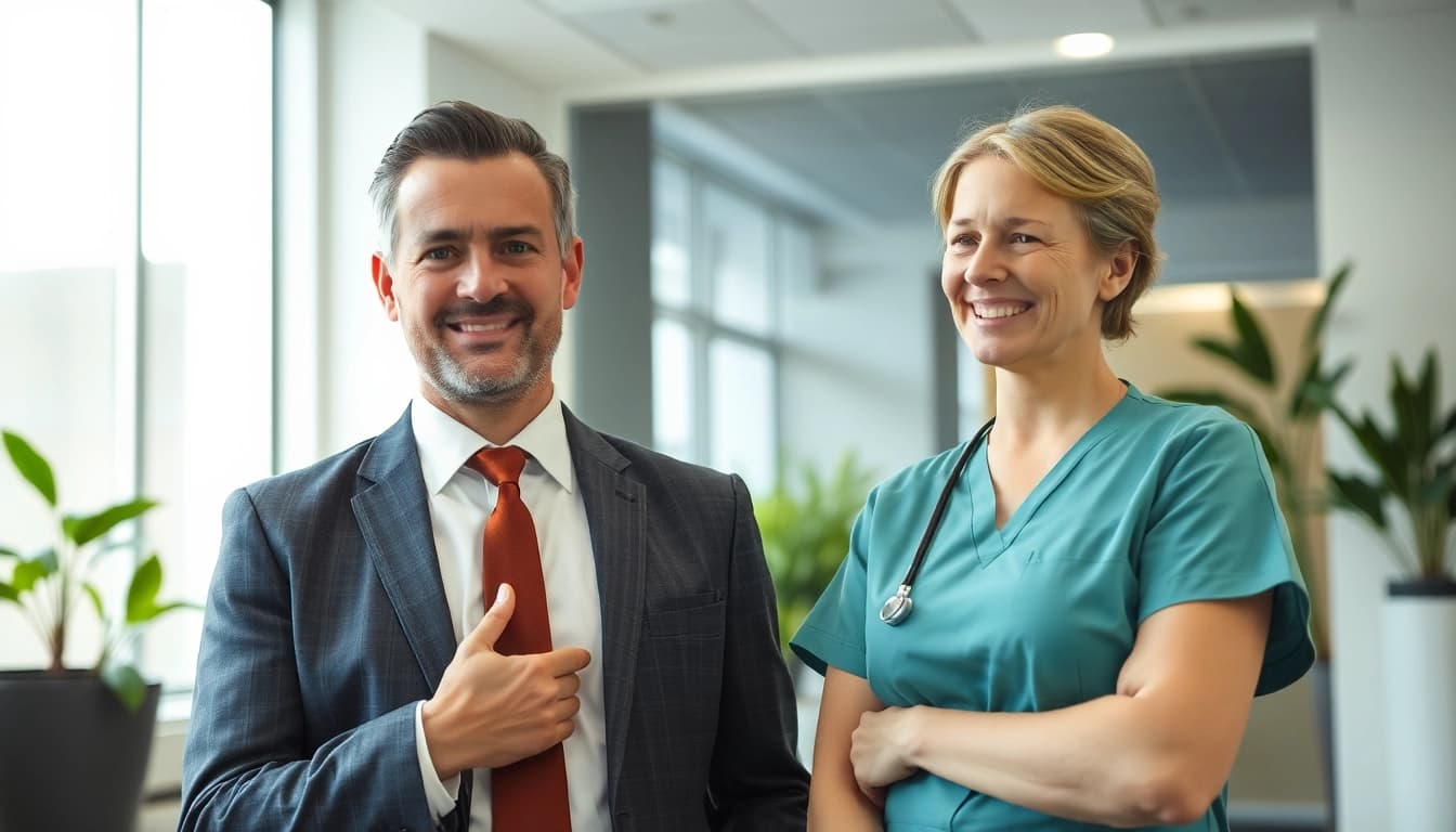 Professioneller Headhunter berät Pflegekräfte über Karrierechancen.