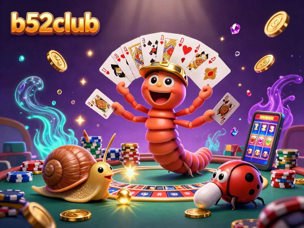 Bets and wins collide at b52club with animated characters dazzling in a vibrant casino scene.