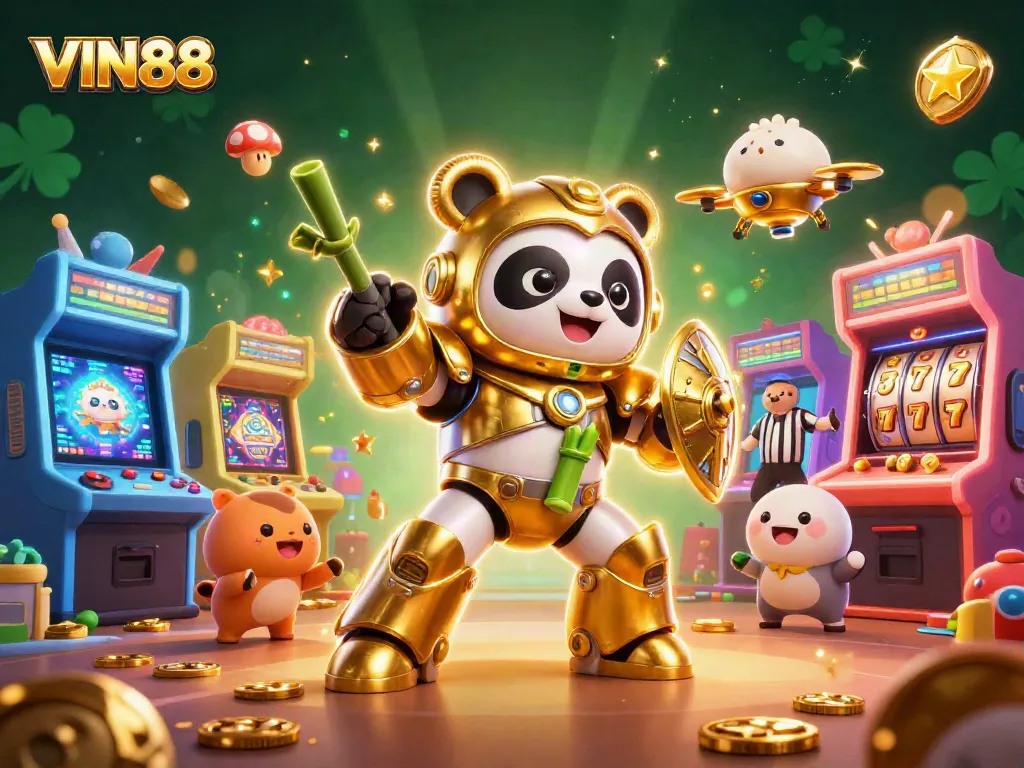 Experience thrilling gameplay at VIN88 with vibrant slot machines and a dynamic 3D scene.