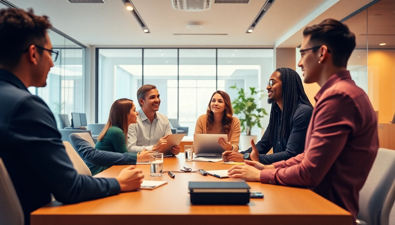 Showcasing diverse professionals discussing Stellenangebote in a bright, modern office space.