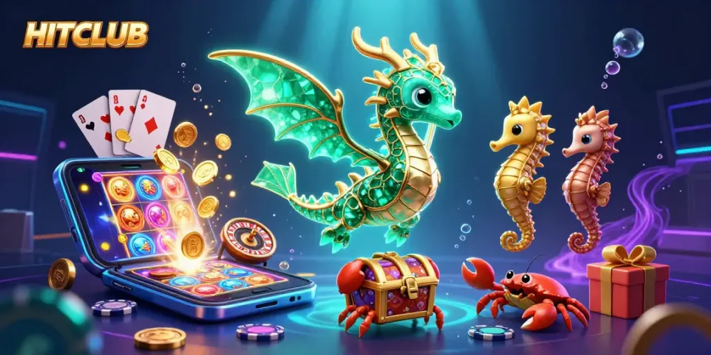 Engage in thrilling gameplay at HITCLUB with vibrant slot games and a magical underwater scene.