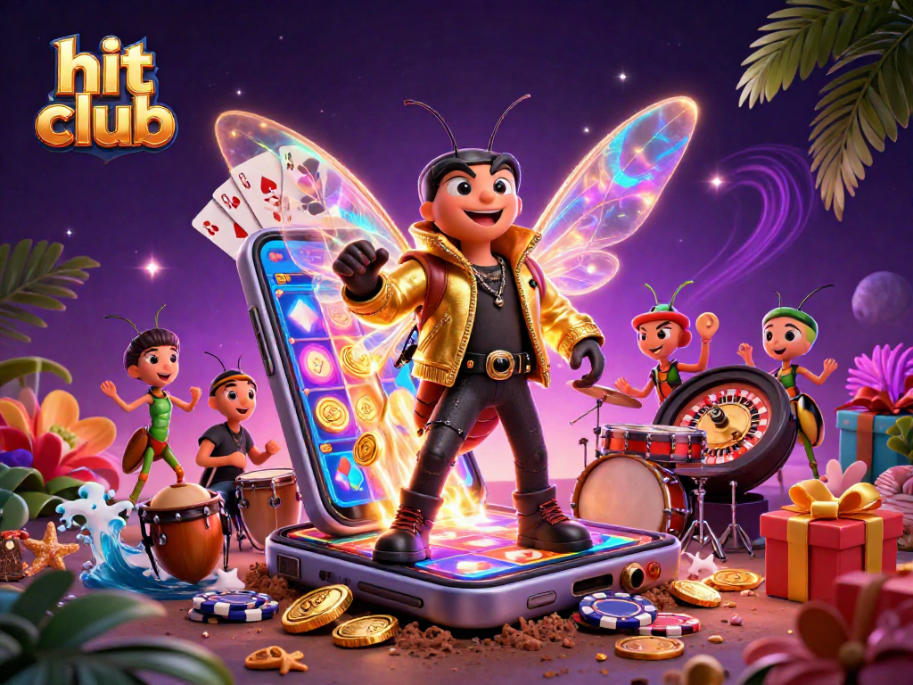 Hit club engaging casino fun with animated characters celebrating wins in colorful games.