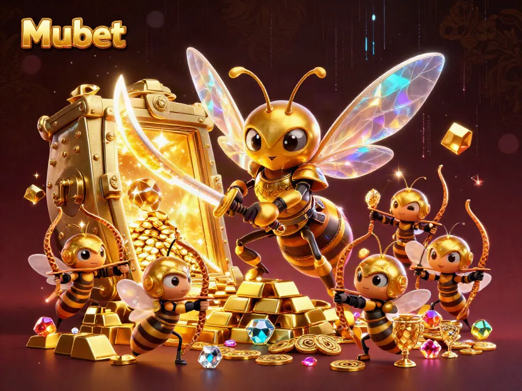 Mubet offers an energetic gaming experience featuring vibrant visuals and captivating game elements in a rich, colorful illustration.