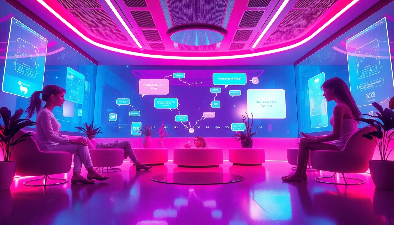Engaging in ai chat nsfw with interactive AI characters in a futuristic digital environment.