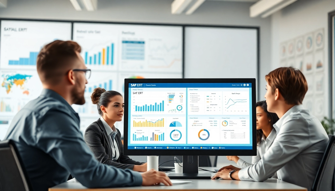 SAP ERP workspace with a collaborative team engaging in data-driven solutions.