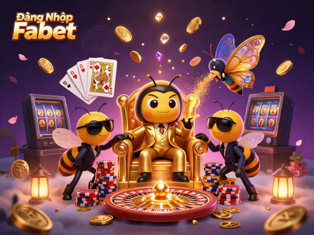 Engaging visual of Đăng Nhập Fabet showcasing a lively casino scene with animated characters and gaming elements.