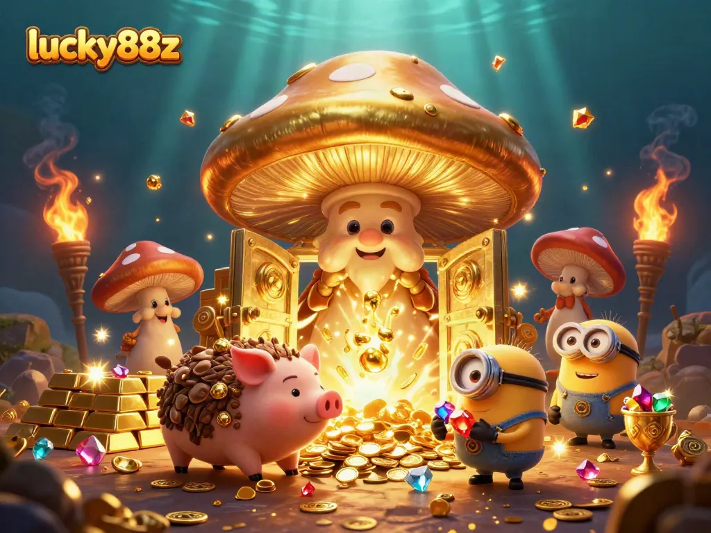 Engage in luck with lucky88z: Win big with a vibrant 3D illustration scene of casino treasures.