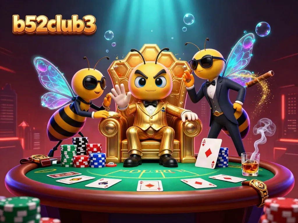 Experience the excitement of b52club3 with a dynamic casino scene featuring a bumblebee mob boss and vibrant gambling elements.