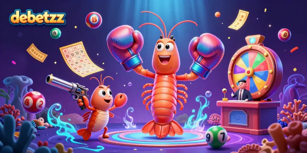 Experience the debetzz excitement with dynamic lottery action featuring colorful balls and animated characters.
