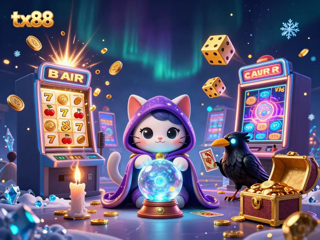 Experience the excitement of casino gaming with tx88's vibrant 3D scene featuring mystical characters and winning symbols.