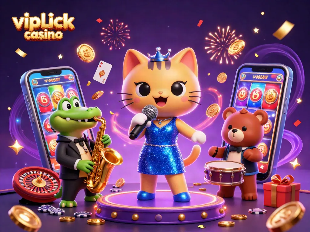 Experience the excitement of vipluck casino with vibrant characters and a lively gaming scene.
