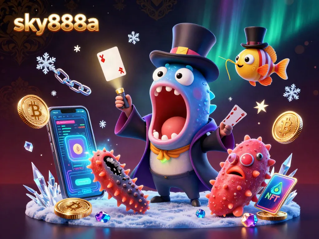 Engage with sky888a's exciting casino scene featuring stunning 3D characters and crypto elements.