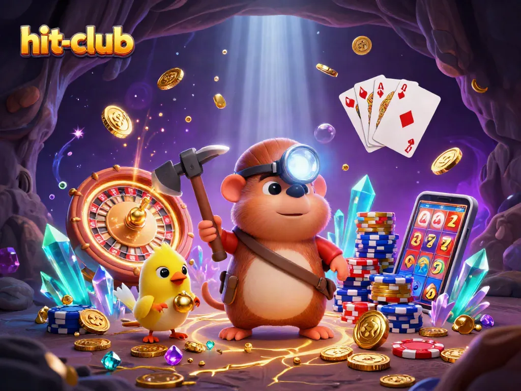 Experience thrilling wins at hit-club with vibrant casino elements, 3D characters, and dynamic gaming action.
