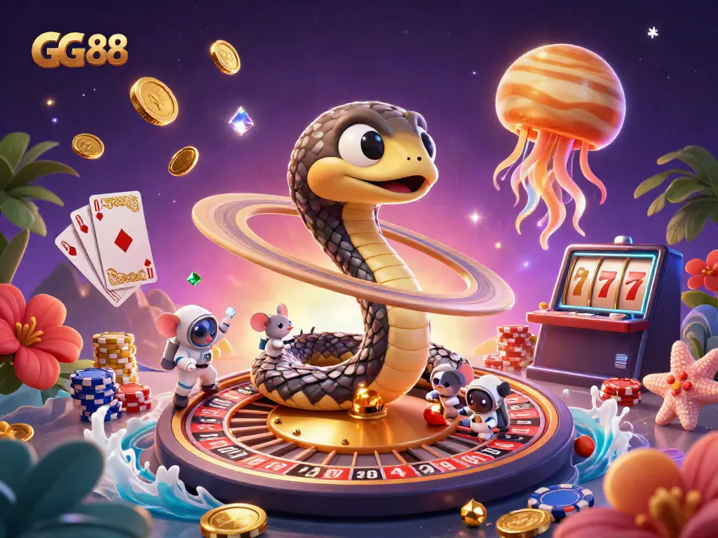 Engage in excitement with GG 88 as a 3D Saturn ring snake reveals a cosmic roulette game.