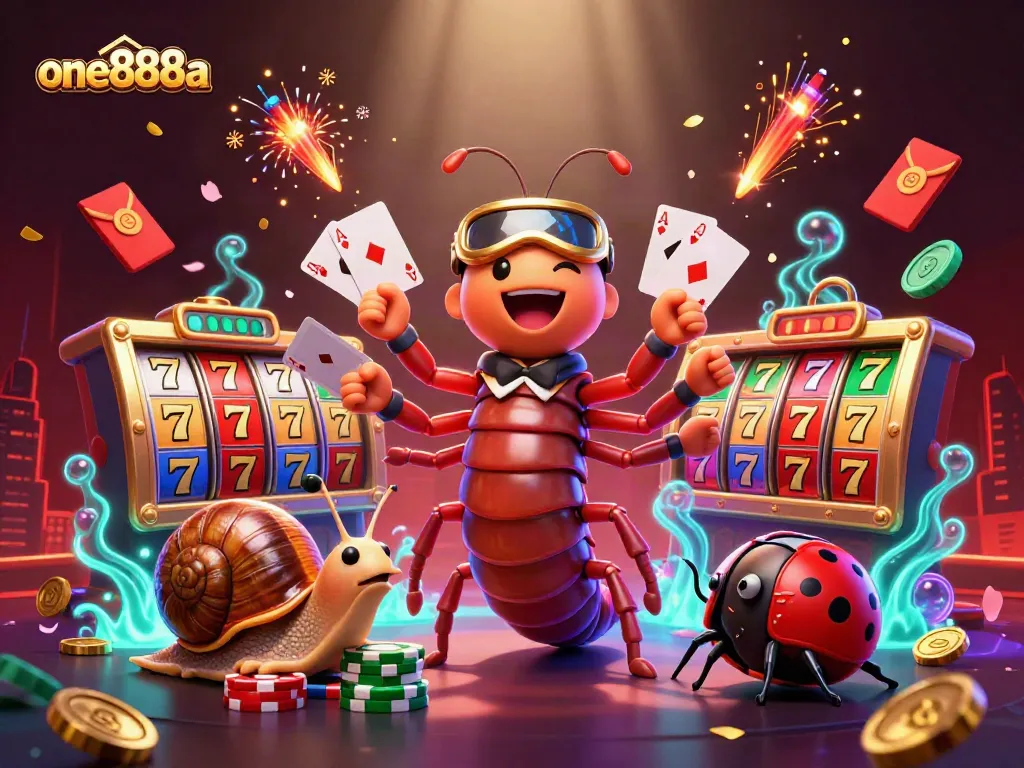 Experience thrilling gameplay with one888a as the vibrant casino scene unfolds, featuring a millipede dealer and high-stakes action.