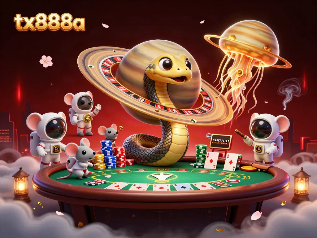 Experience the thrill of the cosmos with tx888a, as astronaut mice bet on a roulette wheel made from Saturn's rings.