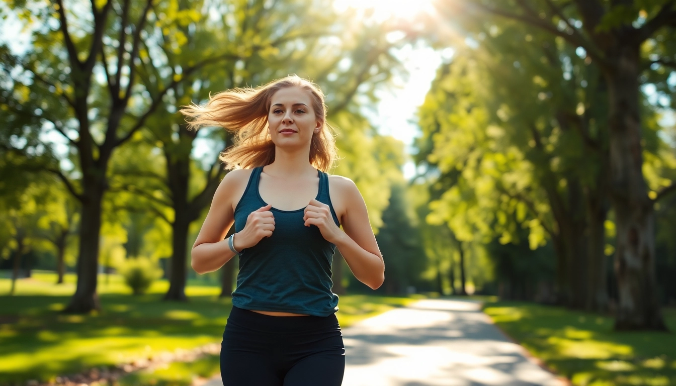 Gesunde Lebensweise zur Gewichtsverlustförderung: Eine aktive Person joggt in einem sonnigen Park.