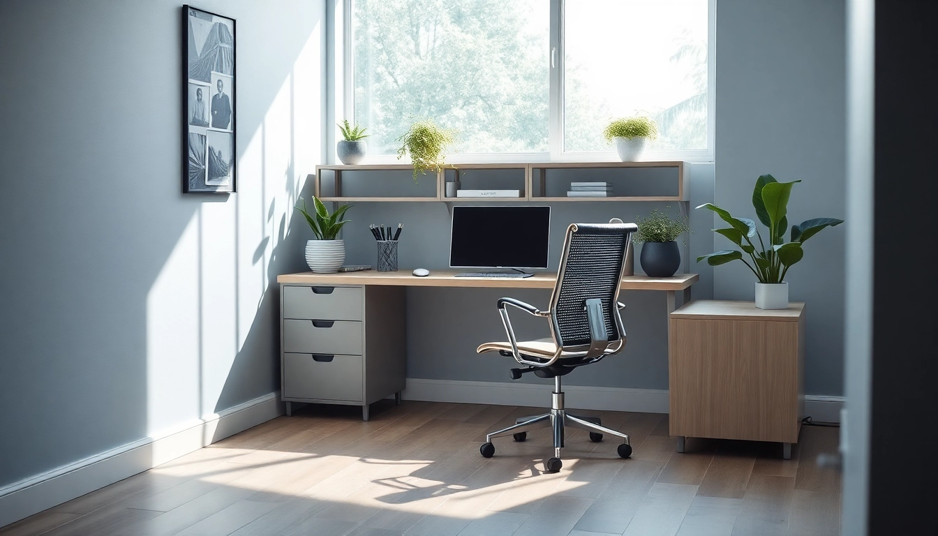 Visualize a modern office with stylish Büromöbel designed for comfort and productivity.