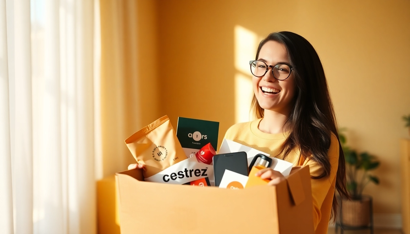 Claim your Welcome Bonus with this cheerful unboxing experience showcasing branded merchandise.