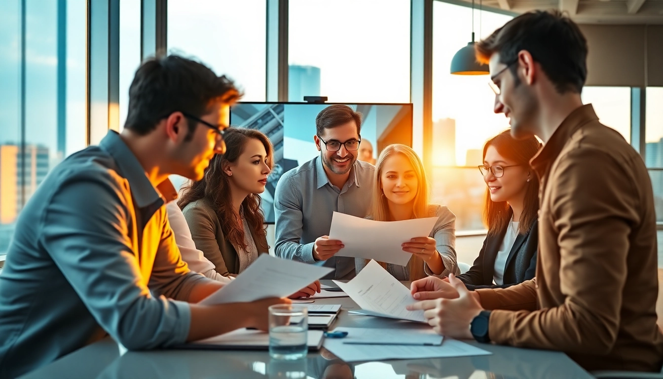Professional team discussing the average salary in Germany during a meeting in a bright modern office.