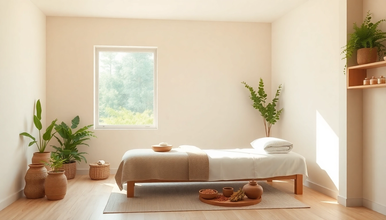 Erleben Sie die heilende Atmosphäre der Ayurvedischen Medizin in einer beruhigenden Praxis mit kräutigen Elementen.