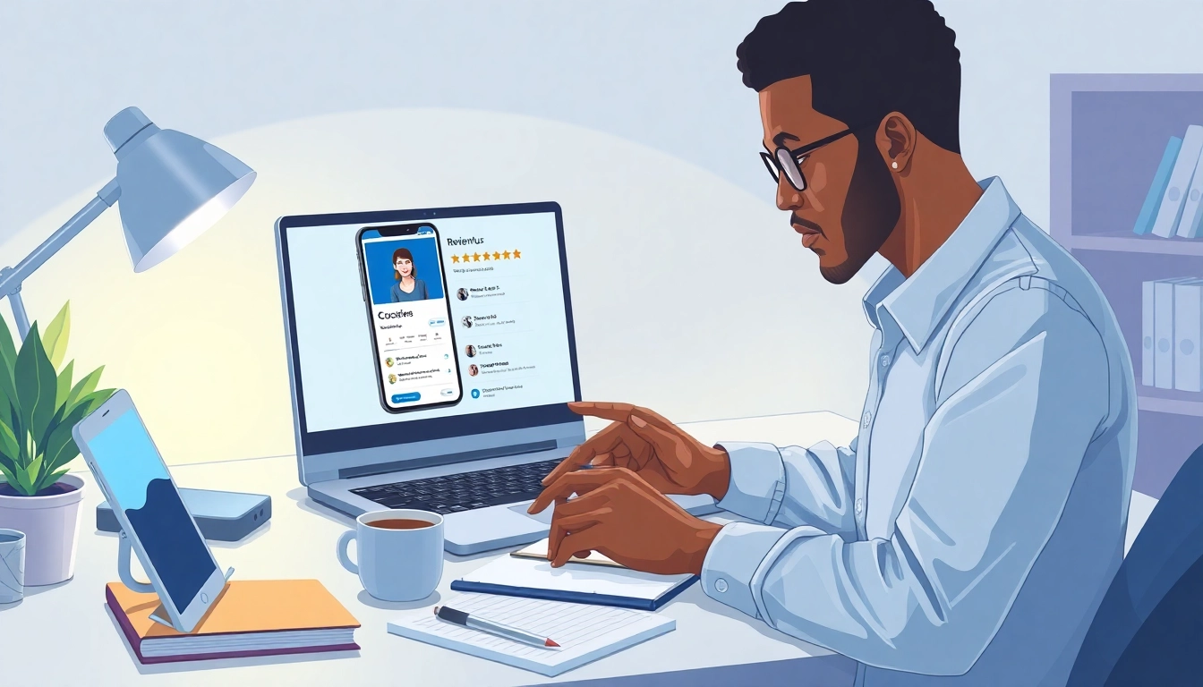 Explore the innovative 'Review Plus' app interface showcasing user feedback management in a modern workspace.