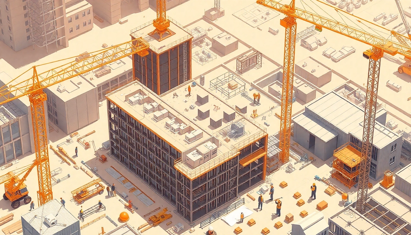 Explore Baurecht through a dynamic construction site scene, illustrating compliance, planning, and safety in action.