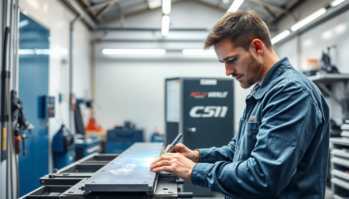 Felgenreparatur München: Ein Mechaniker repariert sorgfältig eine beschädigte Alufelge in einer modernen Werkstatt.
