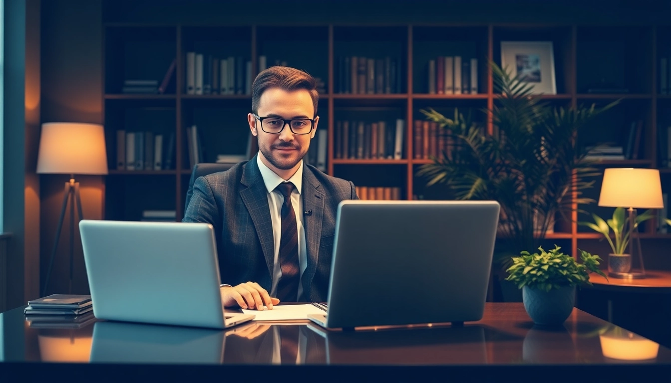 Headhunter analysiert Bewerbungsunterlagen in stilvollem Büro.