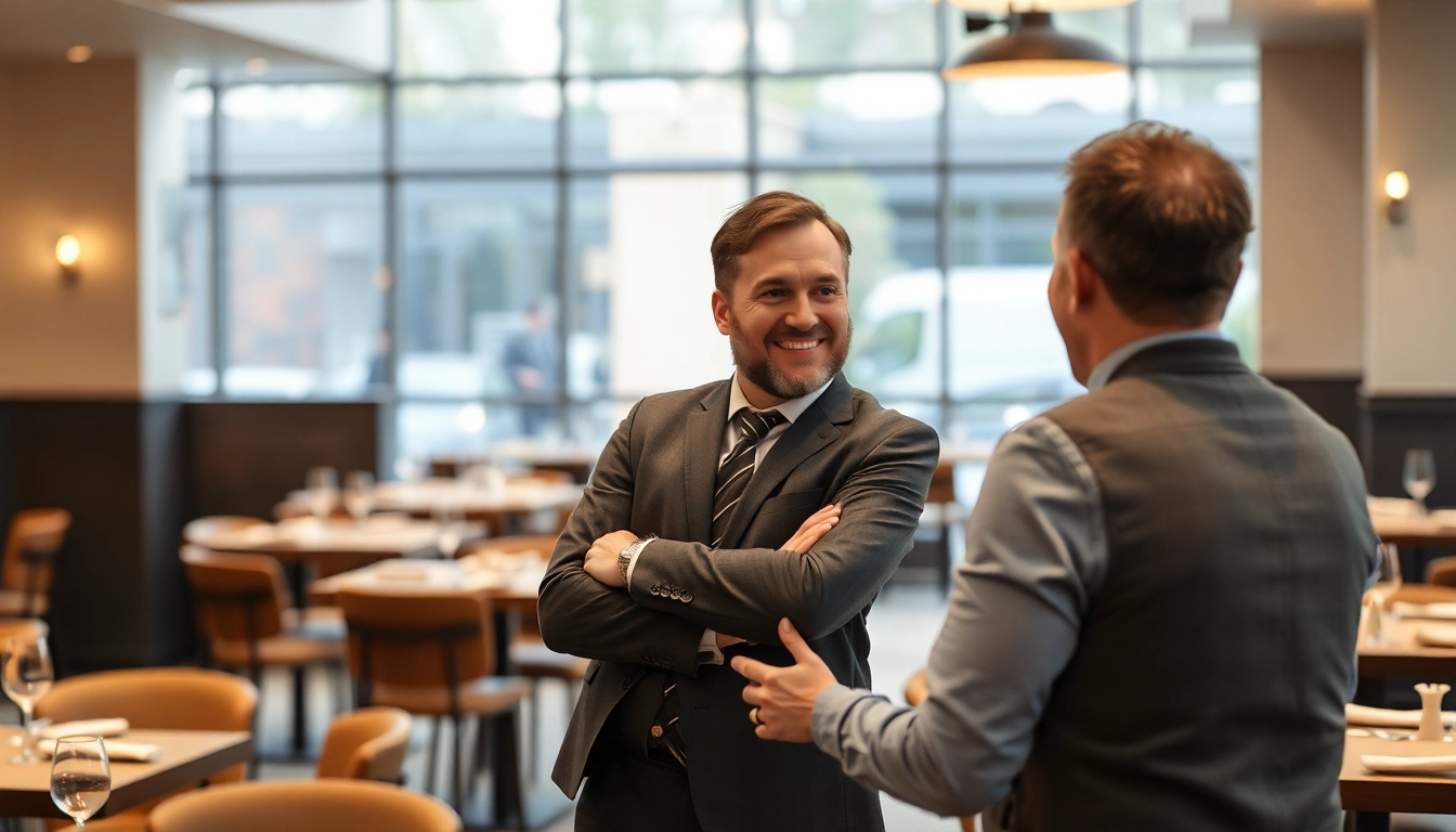 Headhunter Gastronomie führt ein informatives Gespräch mit einem Bewerber in einem modernen Restaurant.