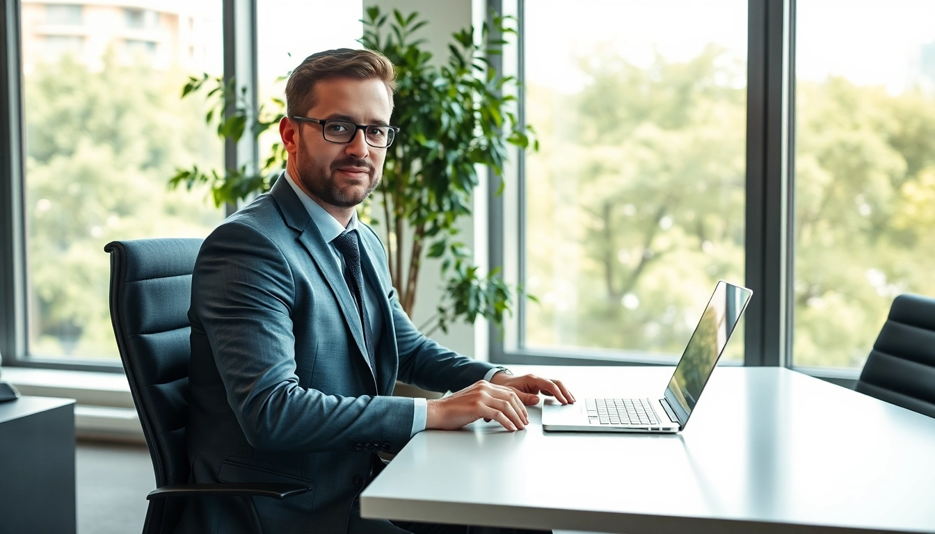 Professioneller Headhunter arbeitet konzentriert am Laptop in einem modernen Büro.