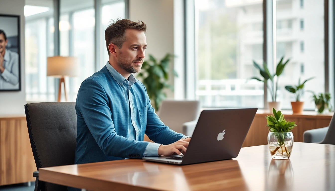Headhunter Vertrieb in einem modernen Büro, beim Videocall mit einem Bewerber.