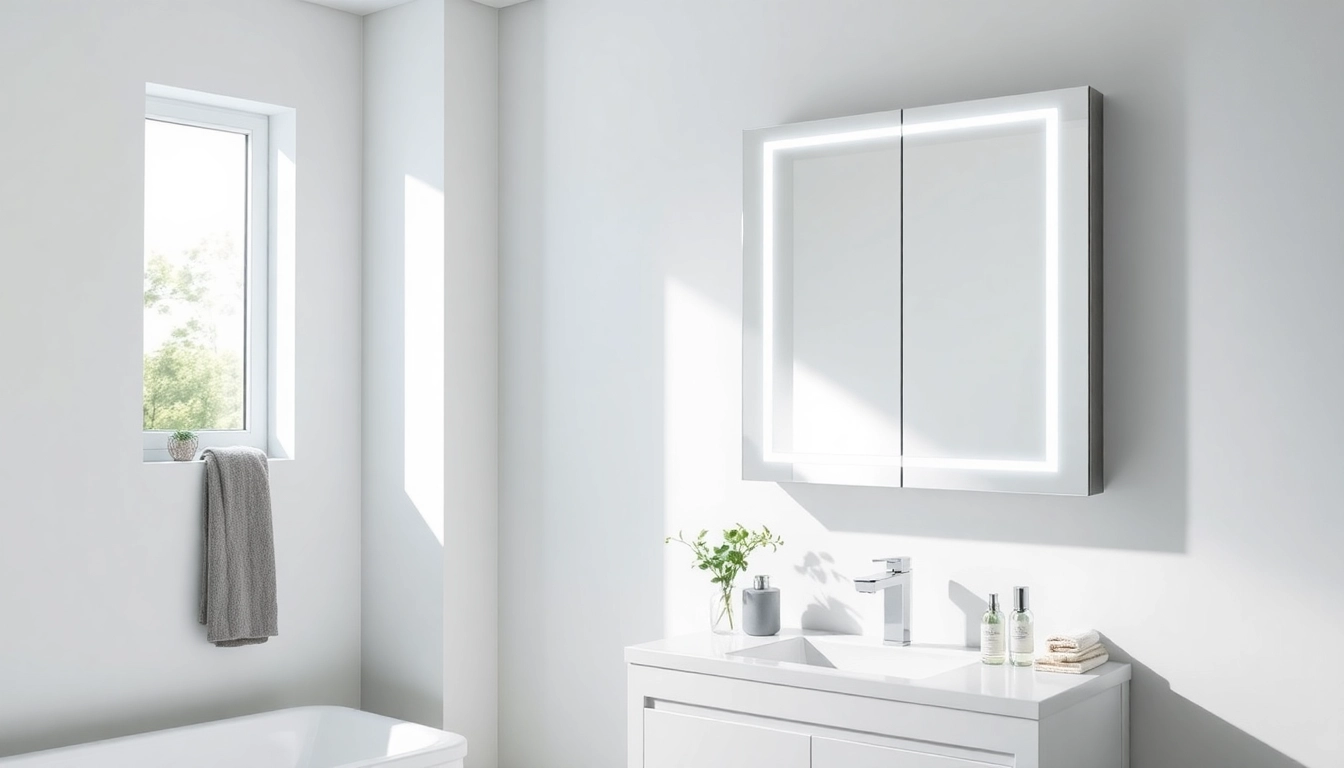 Eleganter Spiegelschrank mit LED-Beleuchtung, der modernes Design und Funktionalität vereint.