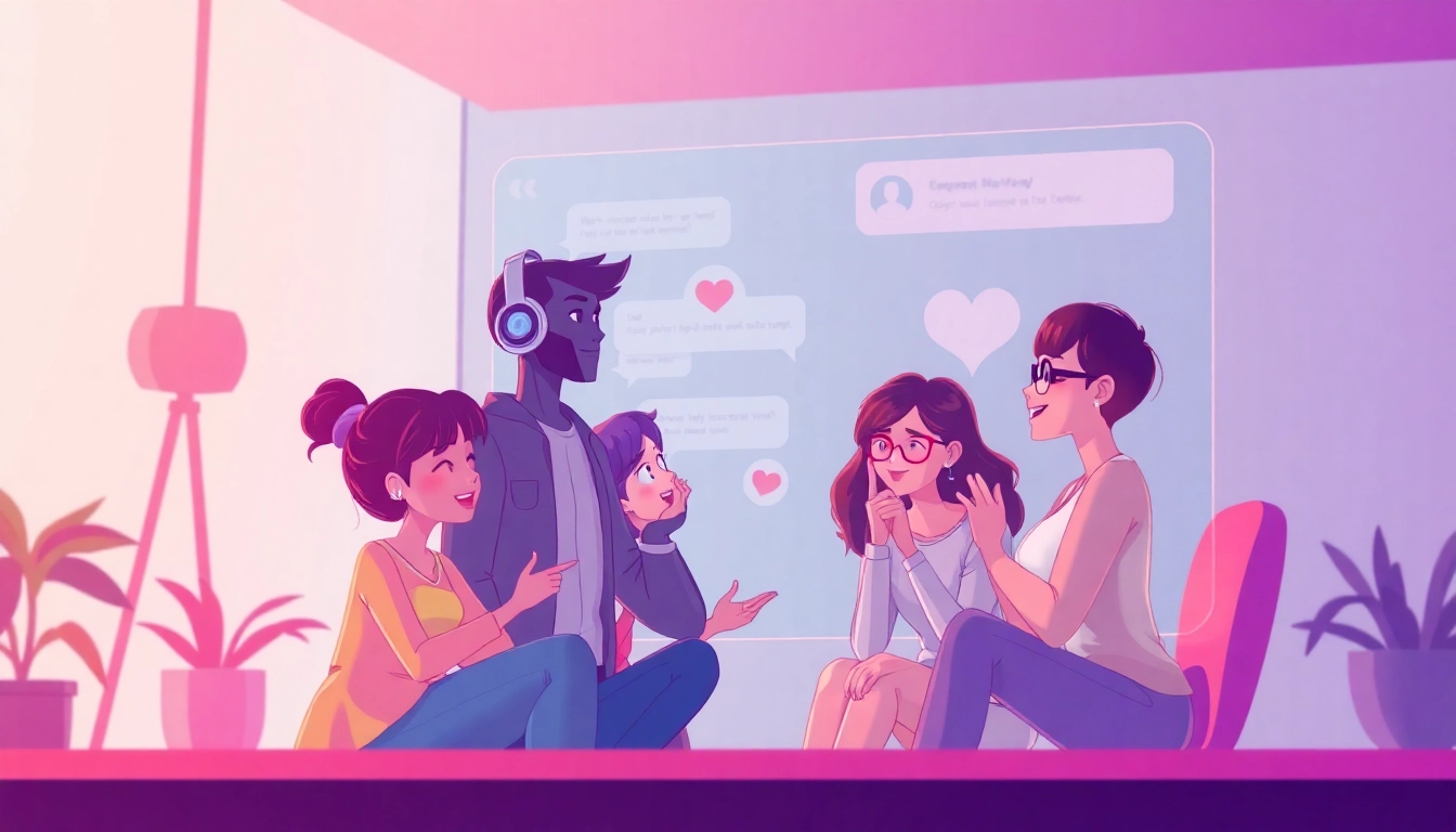 Engaging visual of a vibrant AI chatbot interface for free sex ai interactions, featuring playful animated characters.
