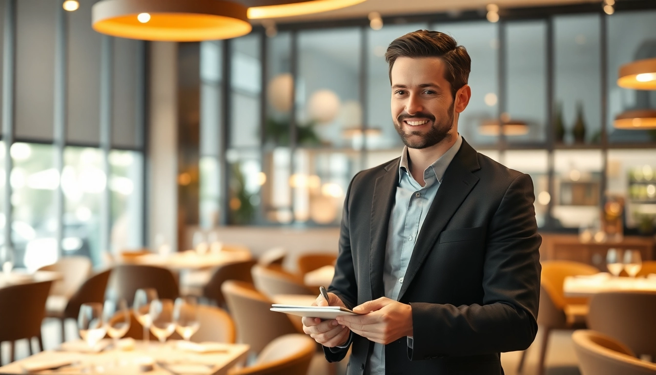 Professioneller Headhunter Gastronomie führt Gespräche in stilvollem Restaurant.
