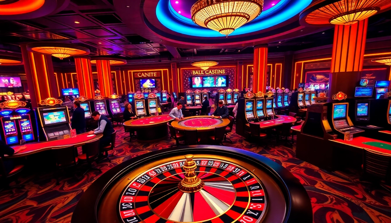 Engaging casino scene with players at roulette and poker tables themed around s8 gaming experience.