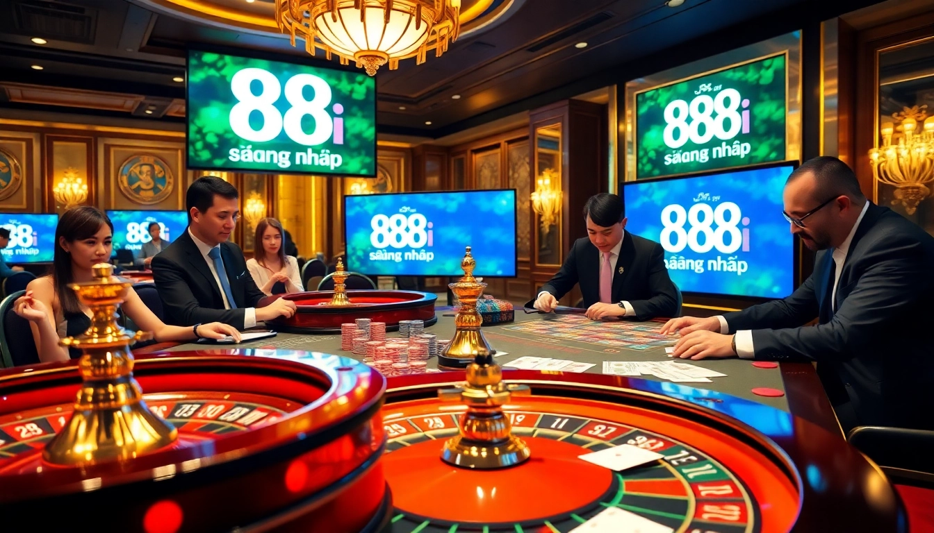 Experience thrilling gameplay with 88i đăng nhập at an elegant casino setting featuring poker chips and roulette wheels.