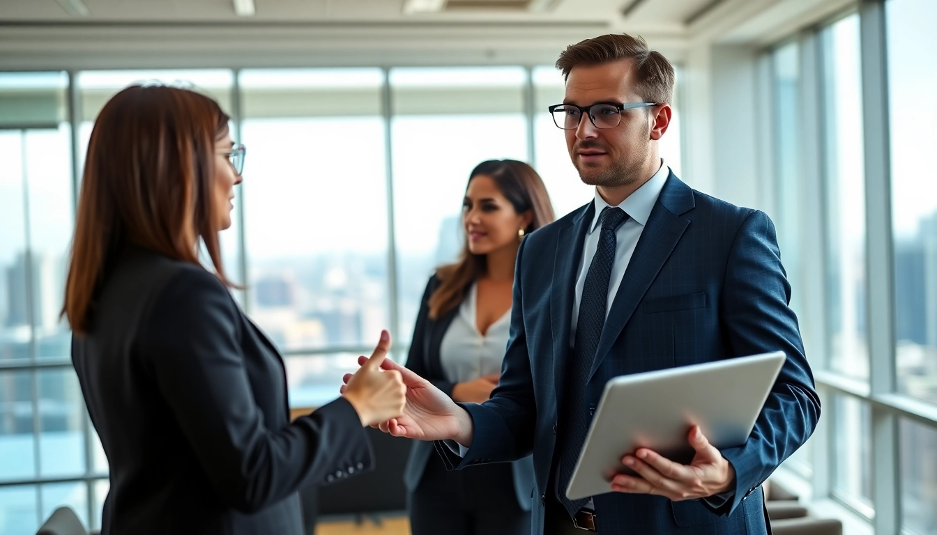 Headhunter Schweiz berät in einem modernen Büro über Kandidatenprofile.