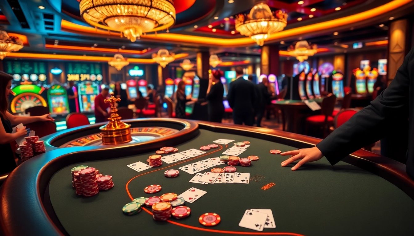 Players engaging in a thrilling game at https://m88zo.com/ casino with vibrant tables and chips.