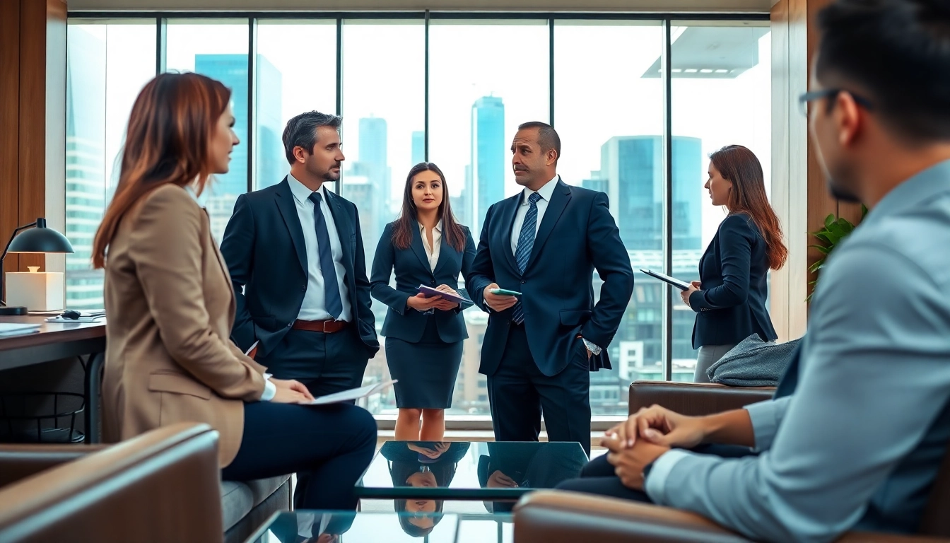 Headhunter Schweiz bespricht mit seinen Klienten in einem modernen Büro, das Professionalität ausstrahlt.