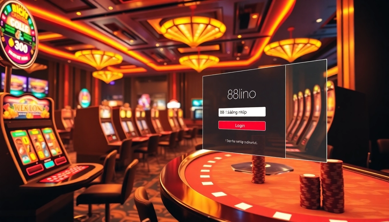 Engaging users with the 88i đăng nhập interface amidst a luxurious casino setting, showcasing online gambling excitement.