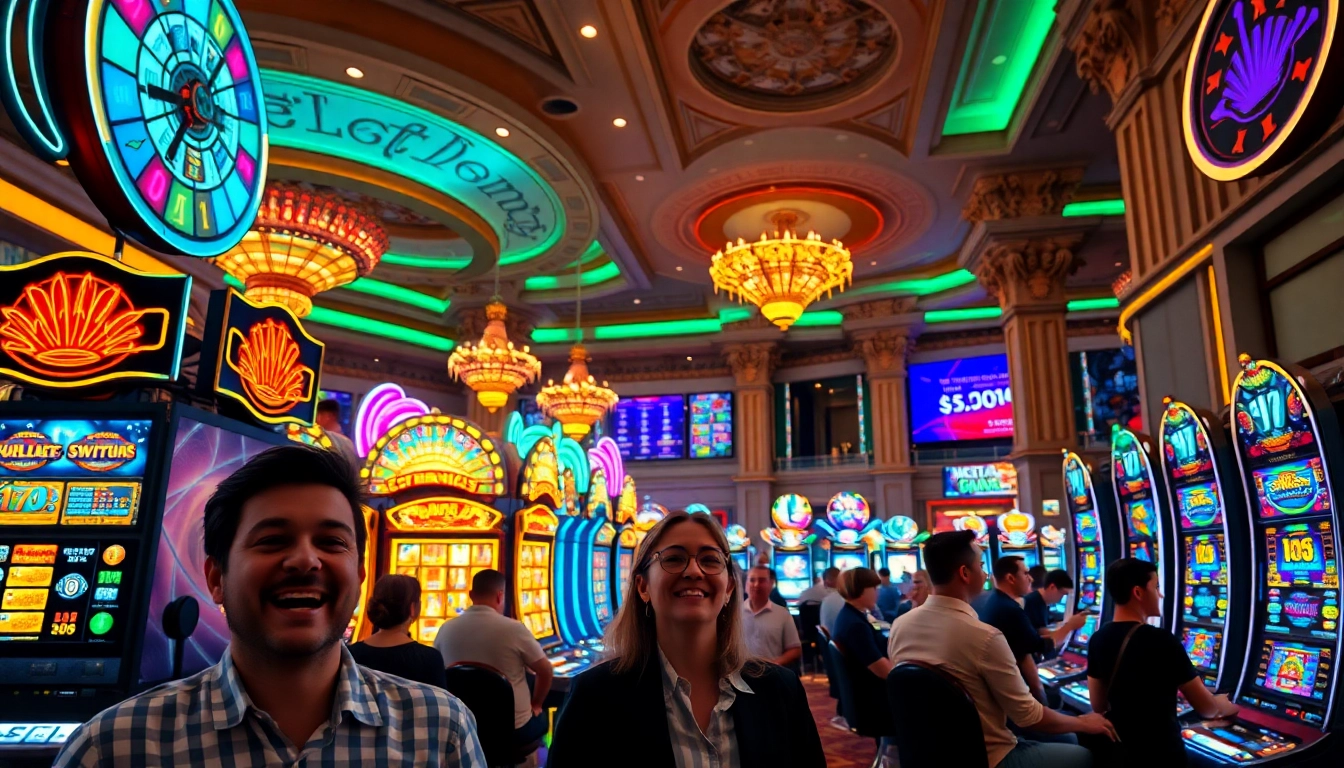 Spannende Spielerlebnisse auf casinospielen.de in einem lebhaften Casino-Setting.