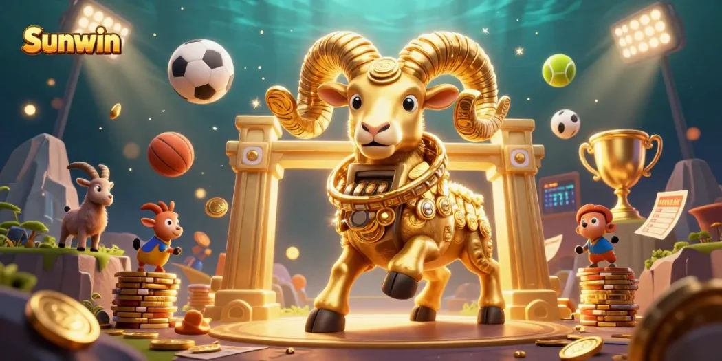 Experience thrilling gameplay at Sunwin with dazzling 3D golden ram symbolizing jackpot excitement and winning opportunities.