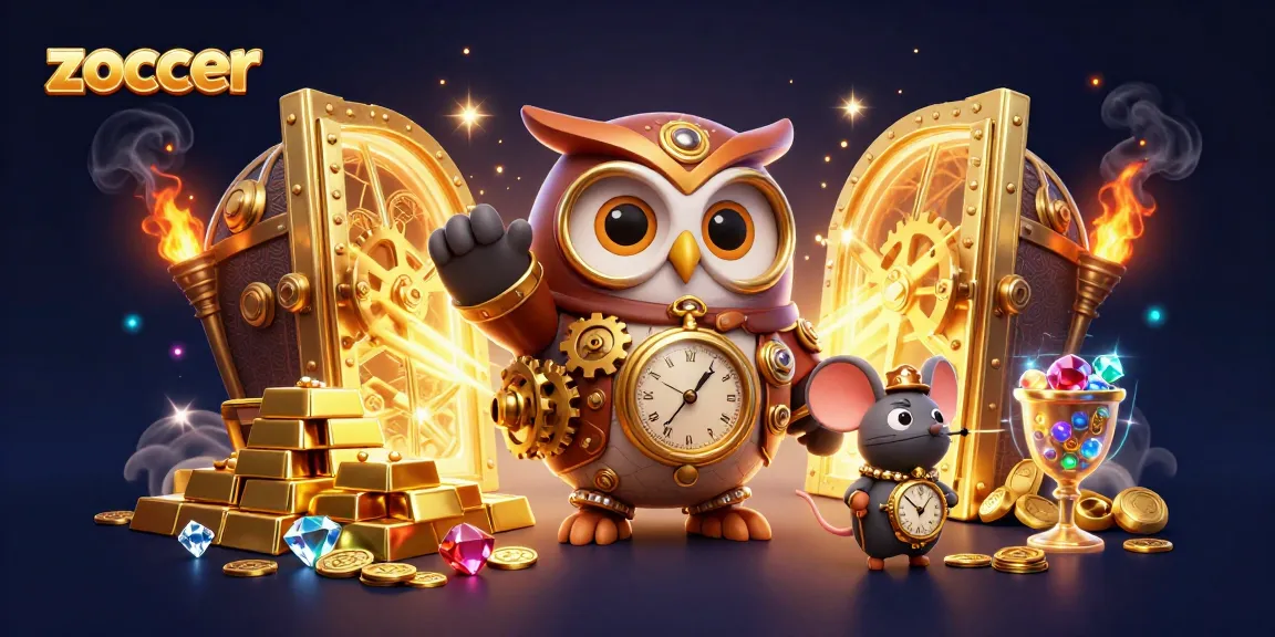 Zoccer casino illustration showcasing a whimsical owl and mouse in a vibrant gambling atmosphere.