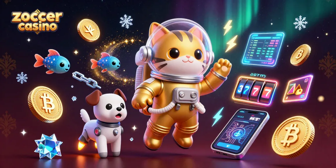 Experience the thrill of zoccer casino with our vibrant illustration showcasing slot reels and crypto elements.